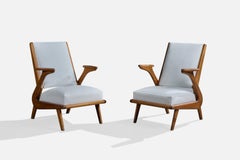 Argentine Designer, Lounge Chairs, Wood, Fabric, Argentina, 1950s