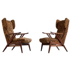 Argentine Designer, Lounge Chairs, Wood, Fabric, Argentina, 1950s