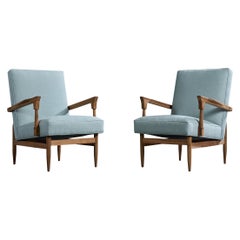 Argentinischer Designer, Lounge-Stühle, Holz, Stoff, Argentinien, 1950er Jahre