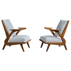 Argentine Designer, Lounge Chairs, Wood, Fabric, Argentina, 1950s