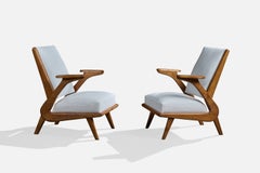 Argentine Designer, Lounge Chairs, Wood, Fabric, Argentina, 1950s