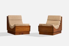 Argentine Designer, Lounge Chairs, Wood, Fabric, Argentina, 1960s