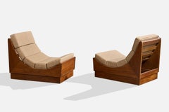 Argentine Designer, Lounge Chairs, Wood, Fabric, Argentina, 1960s