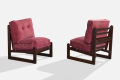 Argentine Designer, Lounge Chairs, Wood, Fabric, Argentina, 1960s