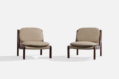 Argentine Designer, Lounge Chairs, Wood, Fabric, Argentina, 1960s