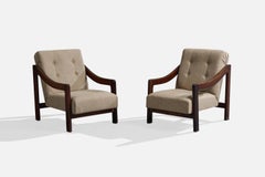 Argentine Designer, Lounge Chairs, Wood, Fabric, Argentina, 1960s