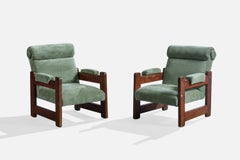 Argentinischer Designer, Lounge-Stühle, Holz, Stoff, Argentinien, 1960er Jahre