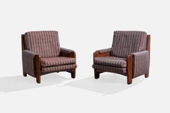 Argentinischer Designer, Lounge-Stühle, Holz, Stoff, Argentinien, 1960er Jahre
