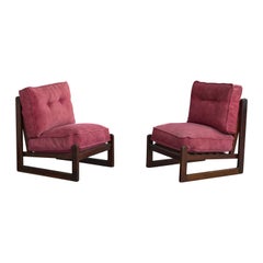 Argentine Designer, Lounge Chairs, Wood, Fabric, Argentina, 1960s