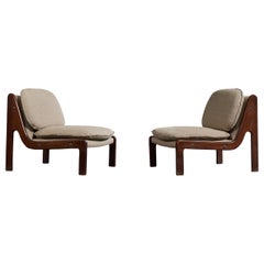 Argentine Designer, Lounge Chairs, Wood, Fabric, Argentina, 1960s