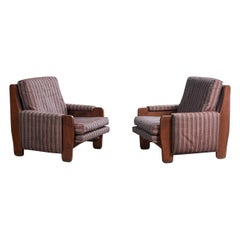 Argentinischer Designer, Lounge-Stühle, Holz, Stoff, Argentinien, 1960er Jahre