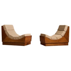 Argentine Designer, Lounge Chairs, Wood, Fabric, Argentina, 1960s