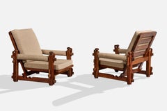Argentine Designer, Lounge Chairs, Wood, Fabric, Argentina, 1970s