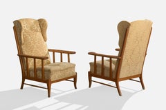 Argentine Designer, Lounge Chairs, Wood, Fabric, Argentina, 1970s