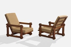 Argentine Designer, Lounge Chairs, Wood, Fabric, Argentina, 1970s