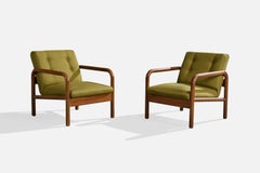 Argentinischer Designer, Lounge-Stühle, Holz, Stoff, Argentinien, 1970er Jahre