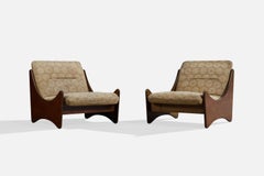 Argentine Designer, Lounge Chairs, Wood, Fabric, Argentina, 1970s