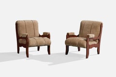 Argentine Designer, Lounge Chairs, Wood, Fabric, Argentina, 1970s