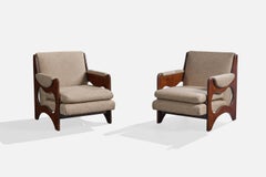 Argentinischer Designer, Lounge-Stühle, Holz, Stoff, Argentinien, 1970er Jahre