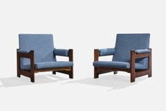 Argentinischer Designer, Lounge-Stühle, Holz, Stoff, Argentinien, 1970er Jahre