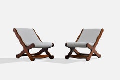 Argentinischer Designer, Lounge-Stühle, Holz, Stoff, Argentinien, 1970er Jahre