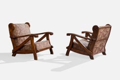 Argentinischer Designer, Lounge-Stühle, Holz, Stoff, Argentinien, 1970er Jahre