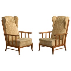 Argentine Designer, Lounge Chairs, Wood, Fabric, Argentina, 1970s