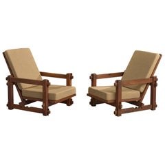 Argentine Designer, Lounge Chairs, Wood, Fabric, Argentina, 1970s