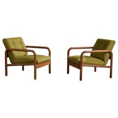 Argentinischer Designer, Lounge-Stühle, Holz, Stoff, Argentinien, 1970er Jahre