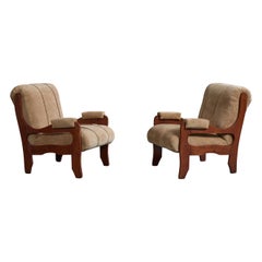 Argentinischer Designer, Lounge-Stühle, Holz, Stoff, Argentinien, 1970er Jahre