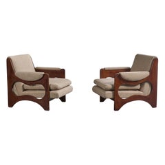 Argentinischer Designer, Lounge-Stühle, Holz, Stoff, Argentinien, 1970er Jahre