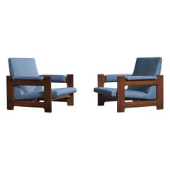 Argentinischer Designer, Lounge-Stühle, Holz, Stoff, Argentinien, 1970er Jahre