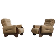Argentinischer Designer, Lounge-Stühle, Holz, Stoff, Argentinien, 1970er Jahre