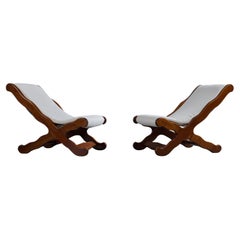 Argentinischer Designer, Lounge-Stühle, Holz, Stoff, Argentinien, 1970er Jahre
