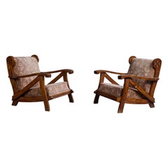 Argentinischer Designer, Lounge-Stühle, Holz, Stoff, Argentinien, 1970er Jahre