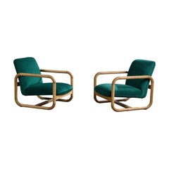 Argentinischer Designer, Lounge-Stühle, Holz, Stoff, Argentinien, 1970er Jahre