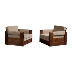 Argentinischer Designer, Lounge-Stühle, Holz, Stoff, Argentinien, 1970er Jahre