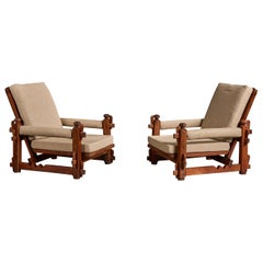 Argentine Designer, Lounge Chairs, Wood, Fabric, Argentina, 1970s