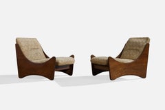 Argentine Designer, Lounge Chairs, Wood, Fabric, Argentina, 1970s