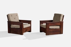Argentine Designer, Lounge Chairs, Wood, Fabric, Argentina, 1980s