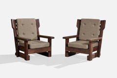 Argentine Designer, Lounge Chairs, Wood, Fabric, Argentina, 1980s