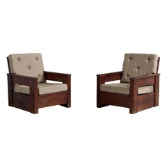 Argentine Designer, Lounge Chairs, Wood, Fabric, Argentina, 1980s