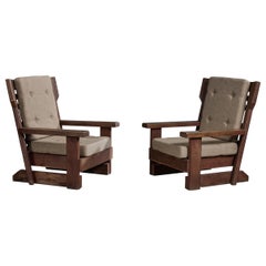 Argentine Designer, Lounge Chairs, Wood, Fabric, Argentina, 1980s