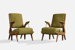 Designer argentino, poltrone da salotto, legno, tessuto, Italia, anni ’50