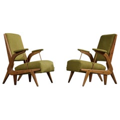 Designer argentino, poltrone da salotto, legno, tessuto, Italia, anni ’50