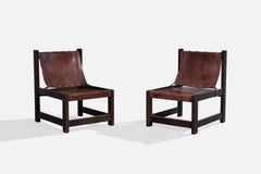 Argentine Designer, Lounge Chairs, Wood, Leather, Argentina, 1970s