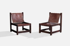 Argentine Designer, Lounge Chairs, Wood, Leather, Argentina, 1970s