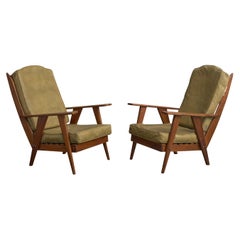Argentine Designer, Lounge Chairs, Wood, Leather, Argentina, 1970s