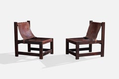 Argentine Designer, Lounge Chairs, Wood, Leather, Argentina, 1970s