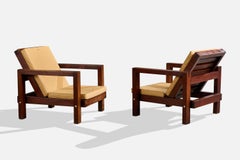 Designer argentin, fauteuils de détente, bois, métal, vinyle, Argentine, années 1980